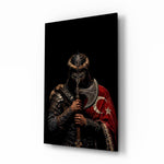 Turkic Warrior with Axe and Flag Glass Wall Art