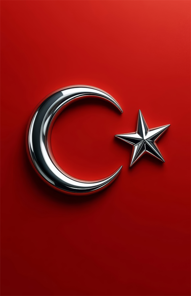 Chrome Crescent and Star on Red Glass Wall Art