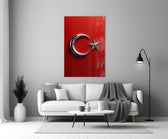 Chrome Crescent and Star on Red Glass Wall Art