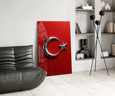 Chrome Crescent and Star on Red Glass Wall Art
