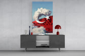 Cloud Crescent and Red Mountain Flag Surreal Glass Wall Art