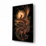 Rising Phoenix with Golden Moon Glass Wall Art