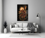 Rising Phoenix with Golden Moon Glass Wall Art