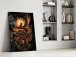 Rising Phoenix with Golden Moon Glass Wall Art