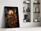Rising Phoenix with Golden Moon Glass Wall Art