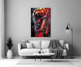 Roaring Tiger with Chained Sword Glass Wall Art