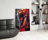 Roaring Tiger with Chained Sword Glass Wall Art