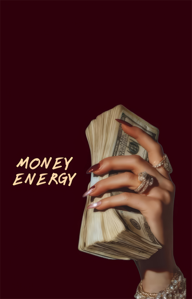 Money Energy Hand with Cash Typography Glass Wall Art
