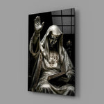 Silver Masked Oracle with Book Dark Glass Wall Art