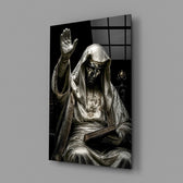 Silver Masked Oracle with Book Dark Glass Wall Art