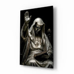 Silver Masked Oracle with Book Dark Glass Wall Art