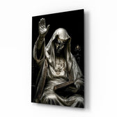 Silver Masked Oracle with Book Dark Glass Wall Art