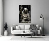 Silver Masked Oracle with Book Dark Glass Wall Art