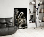 Silver Masked Oracle with Book Dark Glass Wall Art