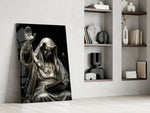 Silver Masked Oracle with Book Dark Glass Wall Art