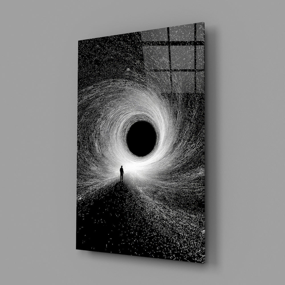 Lone Figure Before the Black Hole Glass Wall Art