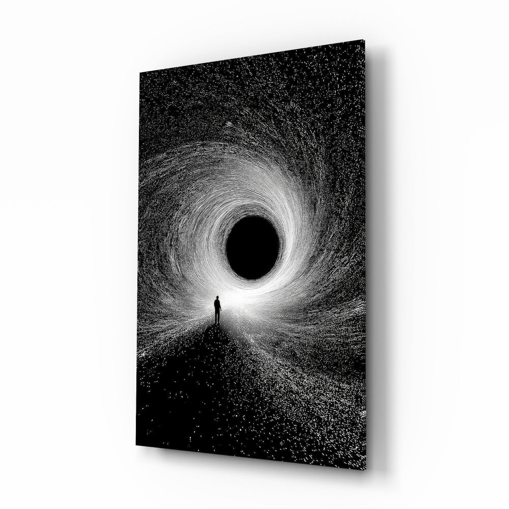 Lone Figure Before the Black Hole Glass Wall Art
