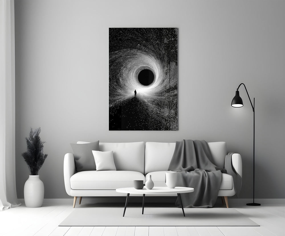 Lone Figure Before the Black Hole Glass Wall Art