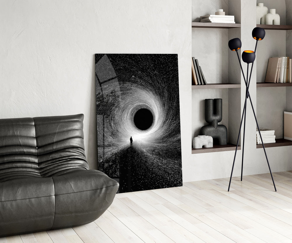 Lone Figure Before the Black Hole Glass Wall Art