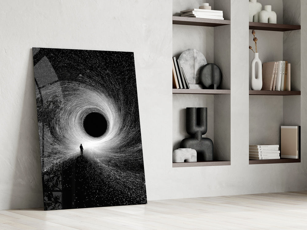 Lone Figure Before the Black Hole Glass Wall Art