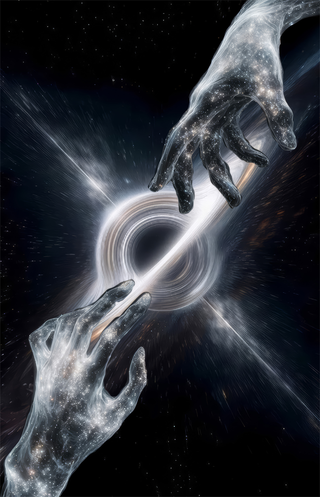 Cosmic Hands Reaching Across a Black Hole Glass Wall Art