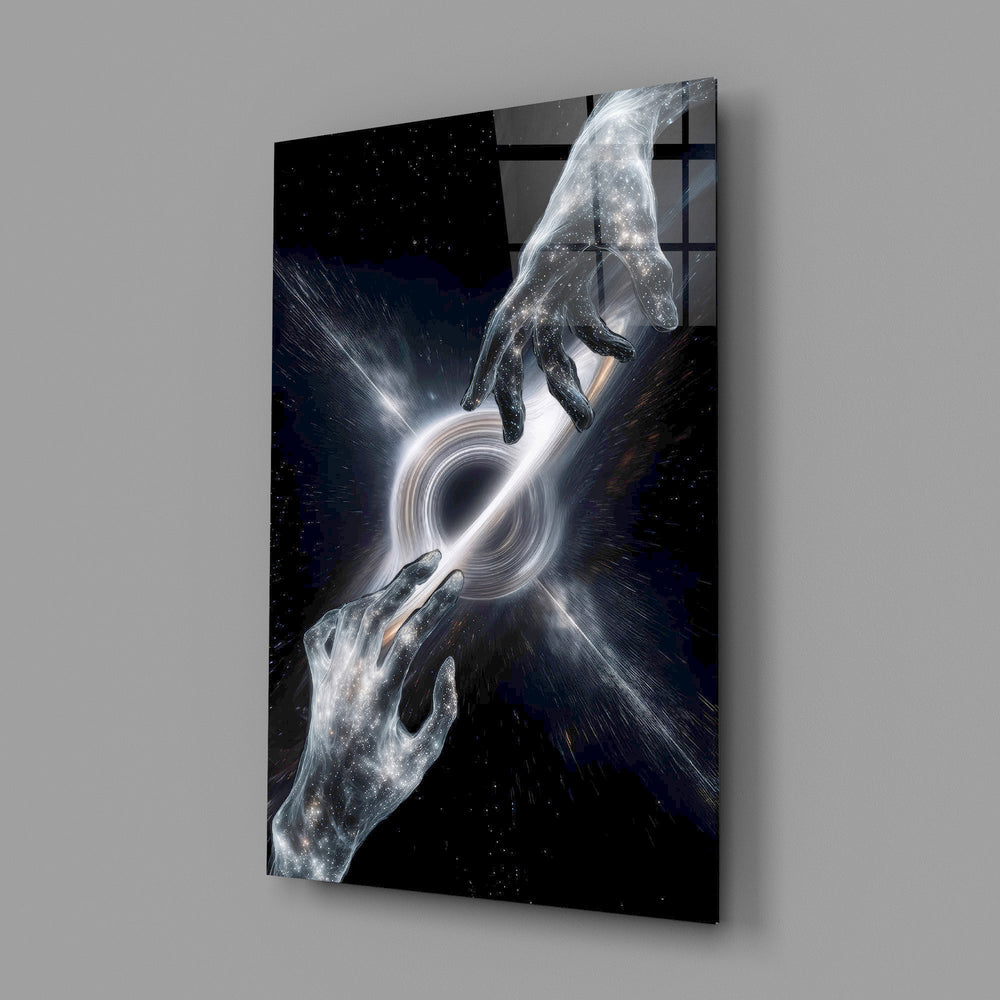 Cosmic Hands Reaching Across a Black Hole Glass Wall Art