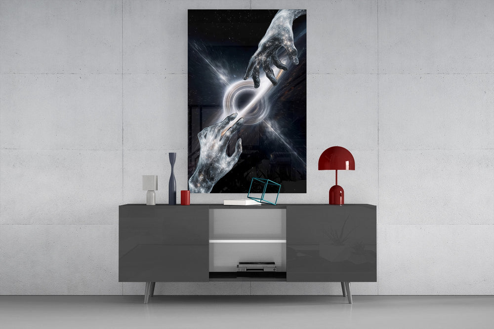 Cosmic Hands Reaching Across a Black Hole Glass Wall Art