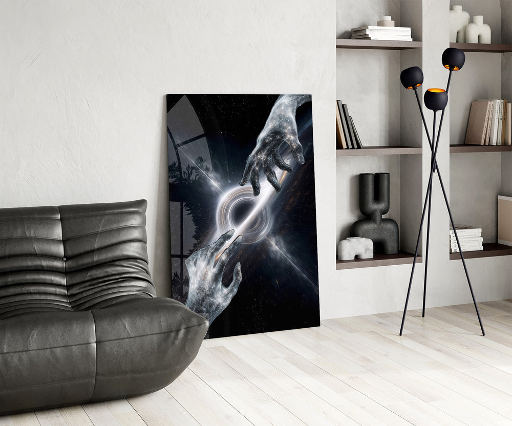 Cosmic Hands Reaching Across a Black Hole Glass Wall Art
