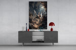 Icarus Falling Through Moonlit Clouds Glass Wall Art