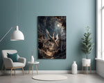 Icarus Falling Through Moonlit Clouds Glass Wall Art