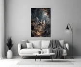 Icarus Falling Through Moonlit Clouds Glass Wall Art
