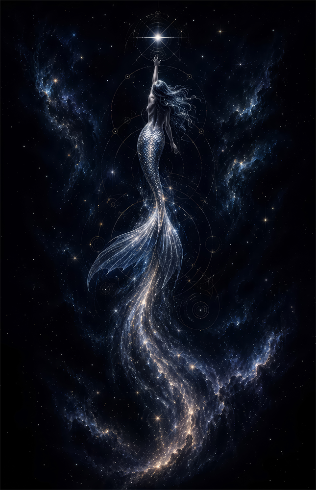 Celestial Mermaid Reaching for a Star Glass Wall Art