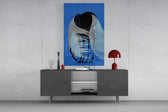 Horse with Flowing Mane Line Art on Blue Glass Wall Art
