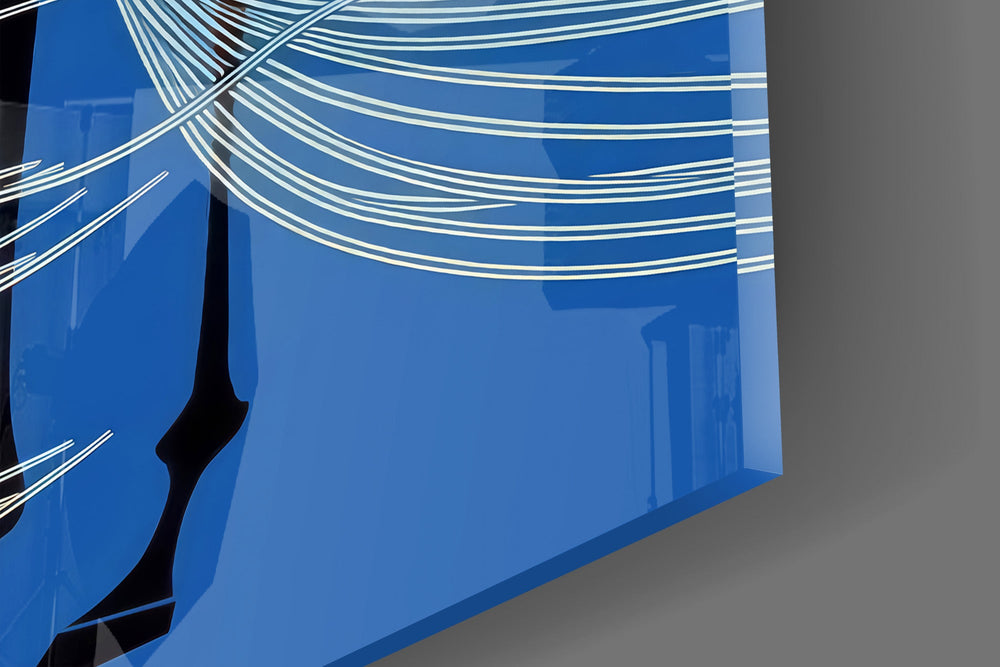 Horse with Flowing Mane Line Art on Blue Glass Wall Art