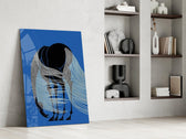 Horse with Flowing Mane Line Art on Blue Glass Wall Art