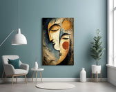 Sun and Moon Faces Cubist Textured Glass Wall Art