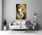 Sun and Moon Faces Cubist Textured Glass Wall Art