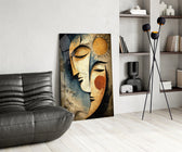 Sun and Moon Faces Cubist Textured Glass Wall Art