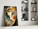 Sun and Moon Faces Cubist Textured Glass Wall Art
