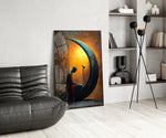 Solitary Figure on a Crescent Moon Surreal Glass Wall Art