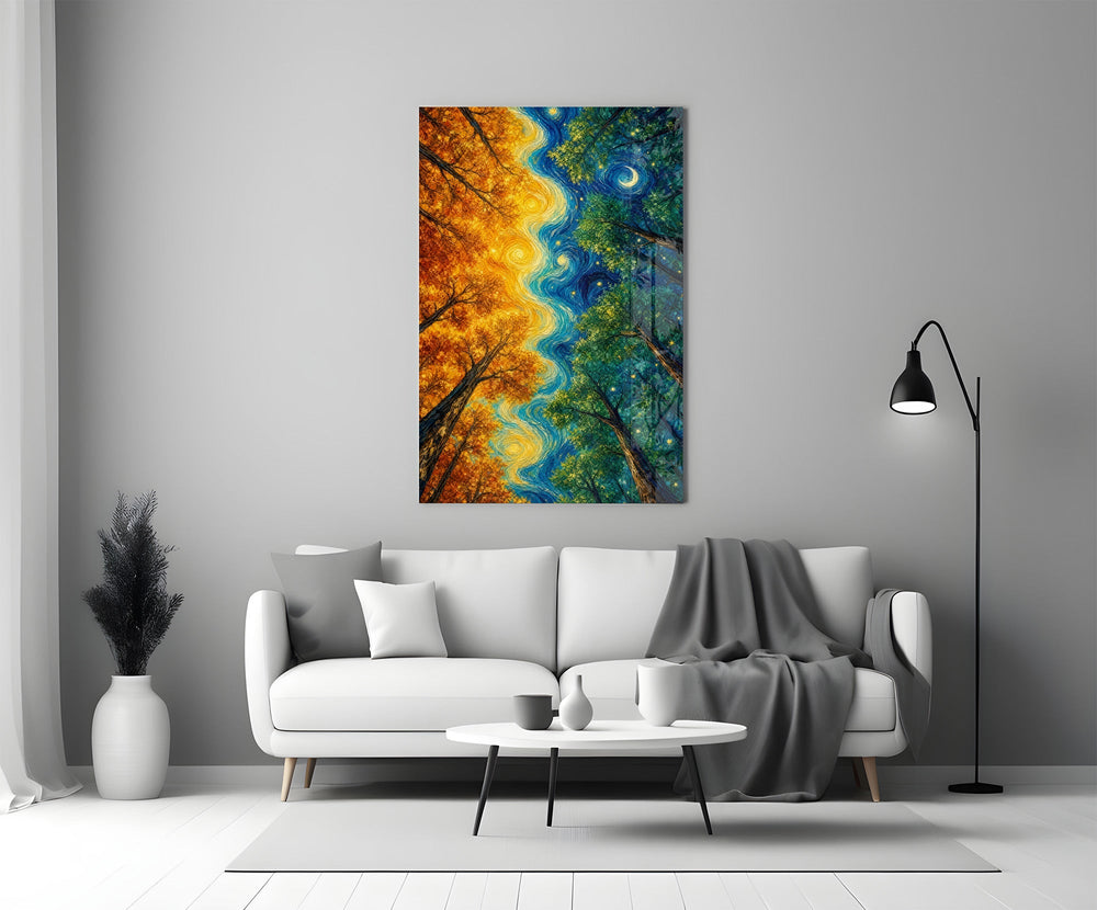 Autumn and Night Forest Swirl Post-Impressionist Glass Wall Art