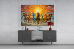 Seven Running Horses Under a Blazing Sun Glass Wall Art