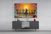Seven Running Horses Under a Blazing Sun Glass Wall Art