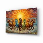 Seven Running Horses Under a Blazing Sun Glass Wall Art