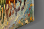 Seven Running Horses Under a Blazing Sun Glass Wall Art