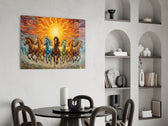 Seven Running Horses Under a Blazing Sun Glass Wall Art
