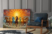 Seven Running Horses Under a Blazing Sun Glass Wall Art