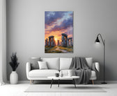 Stonehenge at Sunset Painterly Landscape Glass Wall Art