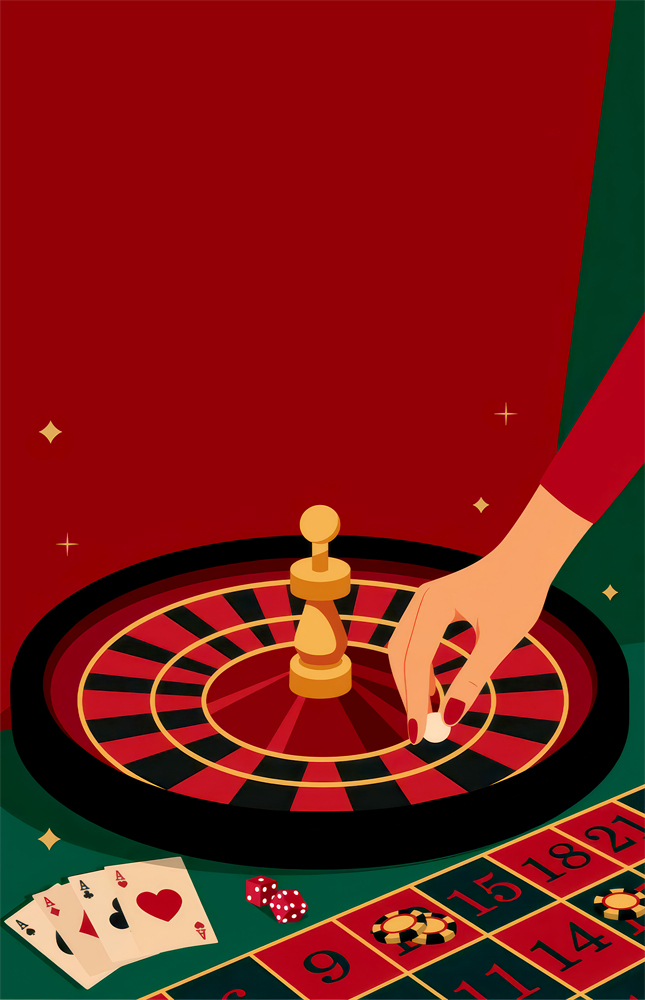 Roulette Wheel and Chess King Casino Illustration Glass Wall Art