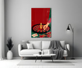 Roulette Wheel and Chess King Casino Illustration Glass Wall Art